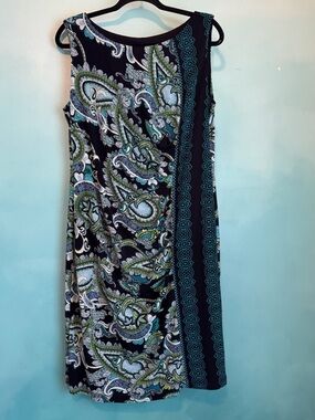 Ronni Nicole Navy Paisley Midi Dress with Teal Border
